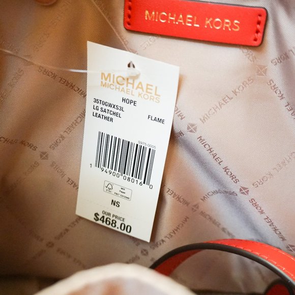 Michael Kors Hope Large Satchel Shoulder Crossbody Bag Red Flame - Picture 13 of 13